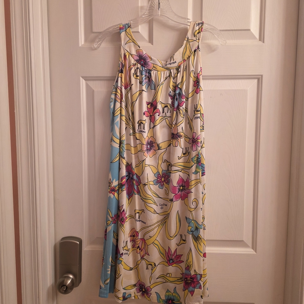 Vintage Floral Sleeveless Sundress in White with Pink & Blue Flowers